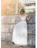 Cap Sleeves Ivory Lace Chiffon Lovely Wedding Dress